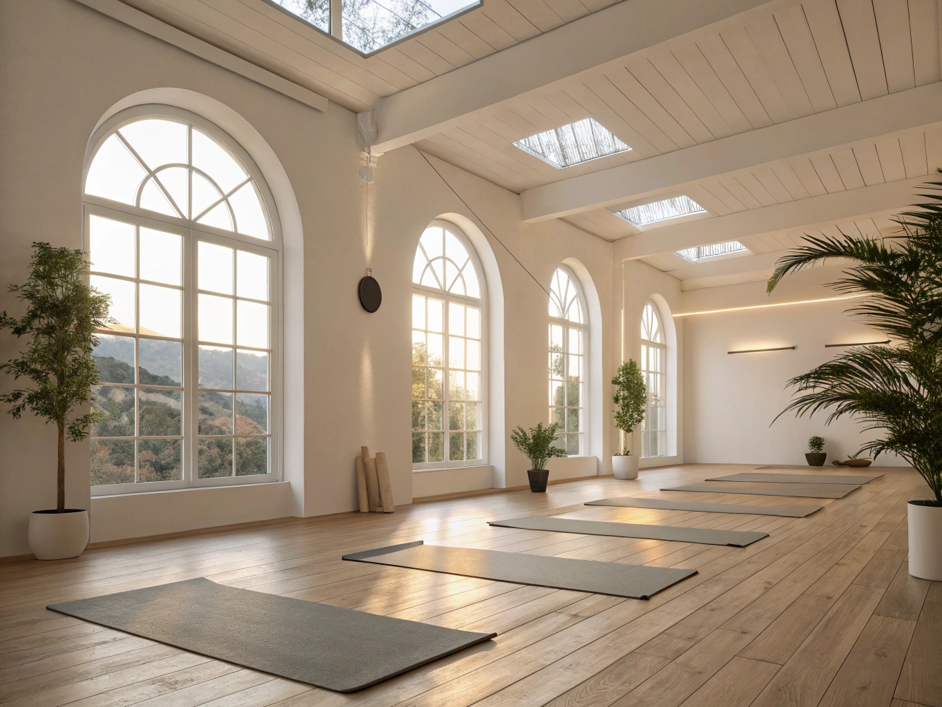Quantoria yoga studio med morgenlys